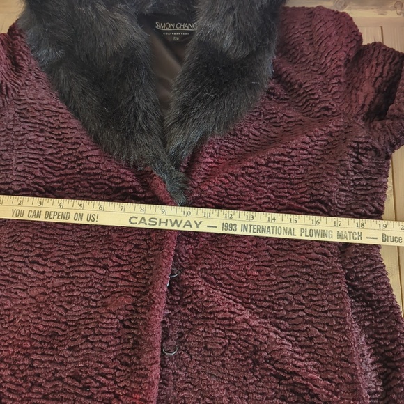 Vintage Burgundy Faux Persian Lamb Coat w/Faux Fur Trim Retro Glam - Picture 9 of 16